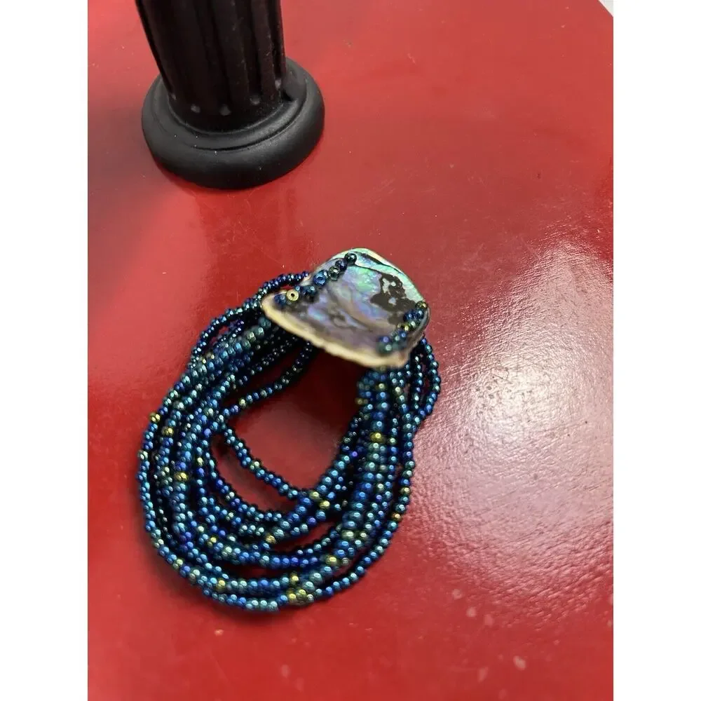 Multi strand‎ Bracelet Blue Glass Seed Bead Chunky Faux Jewelry Statement Beauty